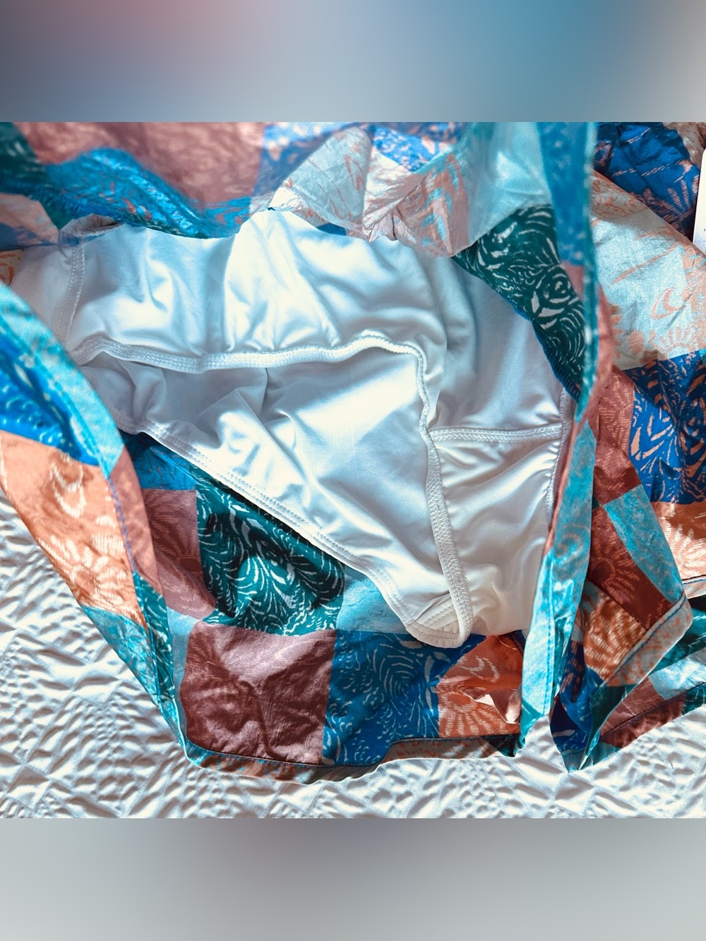 FP Movement by Free People Patchwork Teal Blue Copper Green Athletic Shorts - Picture 9 of 10
